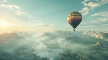 Hot air balloon floating in a dreamy 3D landscape  AI generated illustration