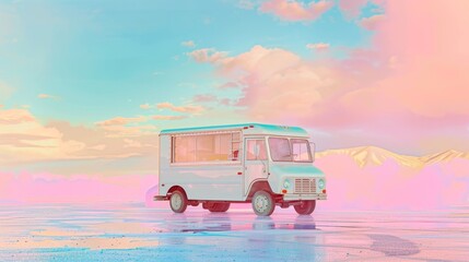 Ice cream truck in a pastel dreamscape  AI generated illustration