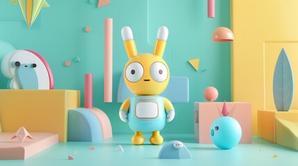 Illustrate a cute character in a 3D Memphis design  AI generated illustration