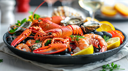  A luxurious platter of seafood, featuring lobster and shrimp