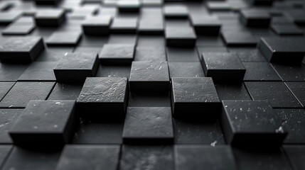 Abstract 3D Black Background With Cubes For Grey Textures