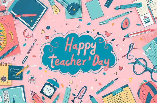 Happy Teacher's Day Layout Design with volume paper Letters. Card, Invitation, or Greeting Template