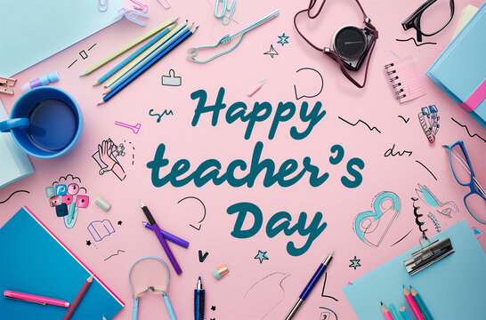 Happy Teacher's Day Layout Design with volume paper Letters. Card, Invitation, or Greeting Template