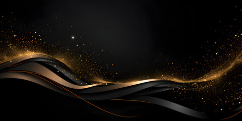 Abstract black wallpaper background with soft golden sparkle line elements