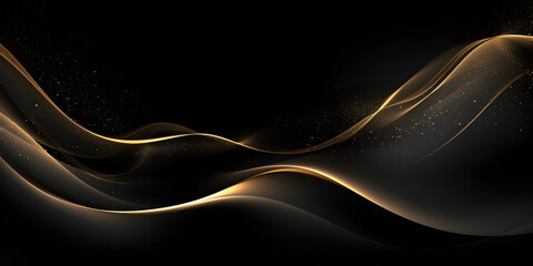 Abstract black wallpaper background with soft golden sparkle line elements
