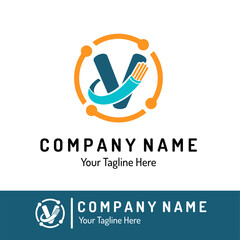 Letter v with Fiber Optic, Electric Wire for Technology Business Logo Idea. Optical Fiber, Telecom, Connection, Cabling Provider Repair, Cable Logo Vector