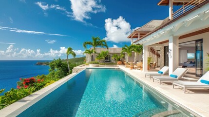 A large pool with a beautiful view of the ocean