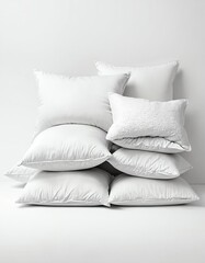 bunch of white throw pillows on plain wjite background from Generative AI