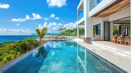 Fototapeta premium A large pool with a view of the ocean