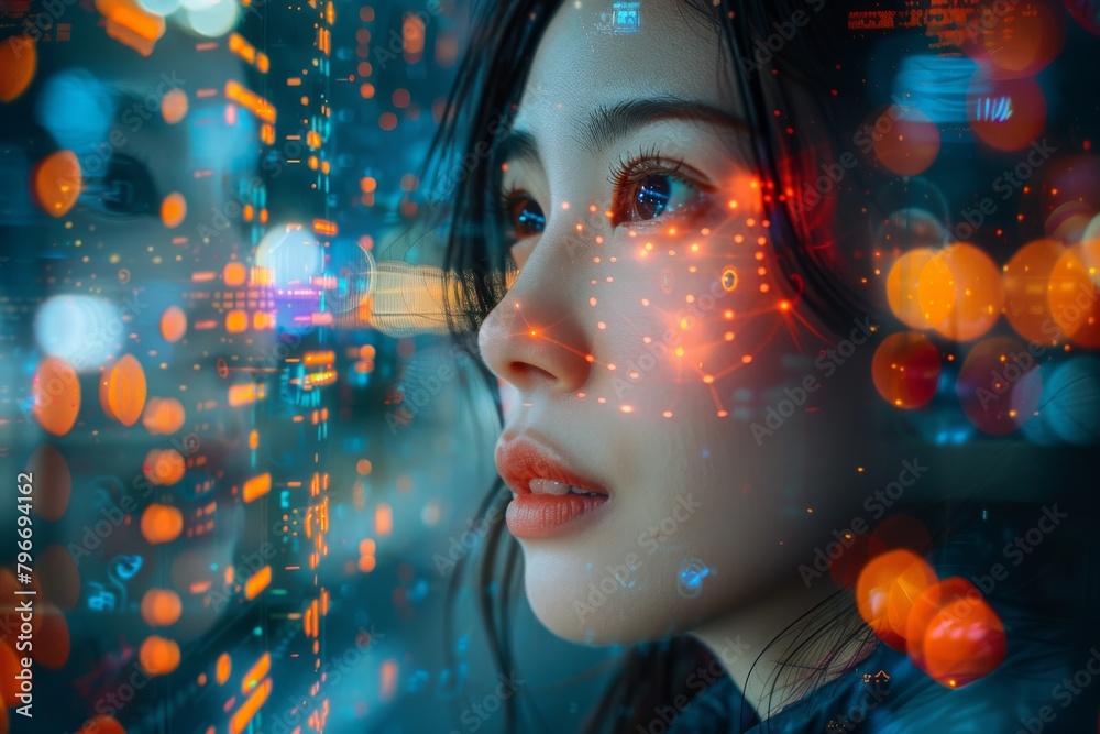 Poster mesmerizing abstract light patterns dominate the scene with a blurred backdrop, creating a sense of 