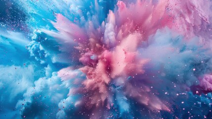 Explosion of blue and pink colored powder isolated on a black background. Abstract colored background