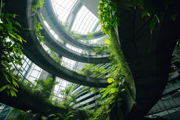 Tropical Oasis A Lush Indoor Garden Flourishing Inside a Modern Building with Abundant Green Plants