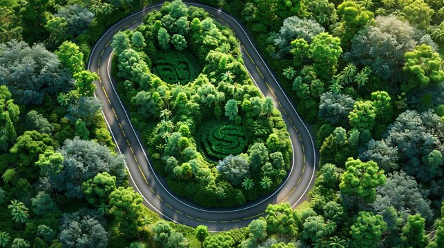 Create road in the shape of number 8, sceneic background, arial view.