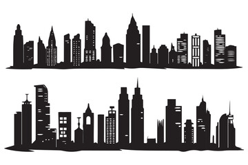 Fototapeta premium set of City silhouette in flat style. Modern urban landscape. Vector illustration. City skyscrapers building office skyline on white background Pro Vector