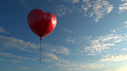 Fototapeta premium A Heart-Shaped Helium Balloon Flying High in the Sky: Symbolizing Love and Freedom on a Clear Day
