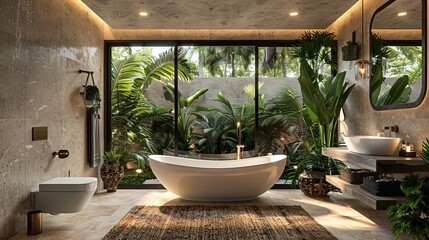 Fototapeta na wymiar bathroom in colonial tropical architecture style