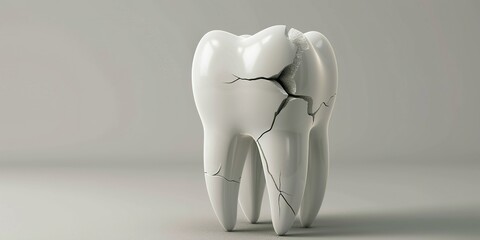 Cracked tooth on gray background