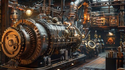 Obraz premium A large, old-fashioned machine with many gears and pipes