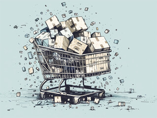 shopping cart full of box illustration