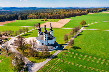 Aerial view of the magnificent Trinity Chapel in Kappl in Upper Palatinate/Germany
