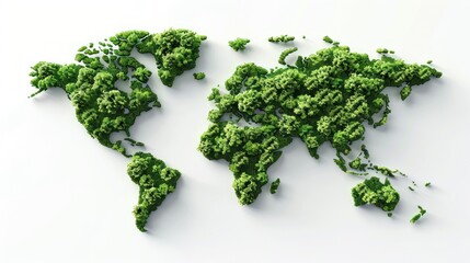 Illustration Green World Map- 3D tree or forest shape of world map isolated on white background