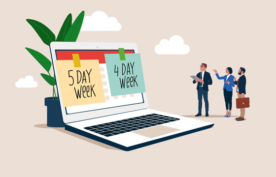 4 or 5 Day Work Week. Reduce working day to efficiency and productivity. Flat vector illustration.