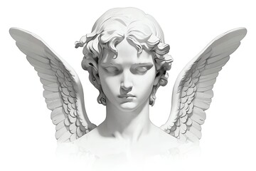 angel statue head on plain white background from Generative AI
