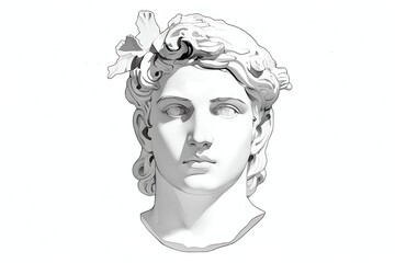 apollo statue head on plain white background from Generative AI