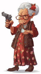 An old woman with a gun in her hand