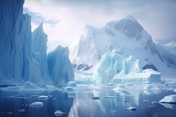 Glaciers and the icebergs glacier landscape panoramic. - obrazy, fototapety, plakaty