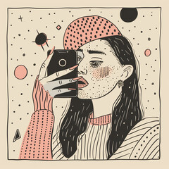 Illustration woman taking a selfie