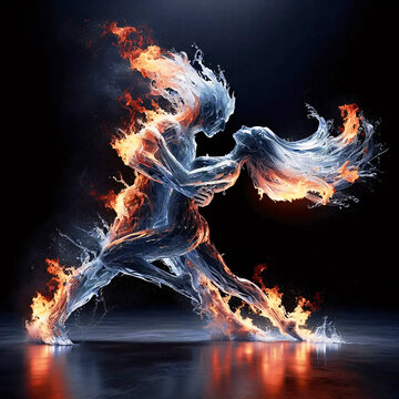 Dancing Couple In Flames Artistic Sensual 3D Art Illustration 300PPI High Resolution Image