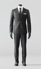 Luxury business suit 3d designed, front view ad mockup, isolated on a white and gray background.