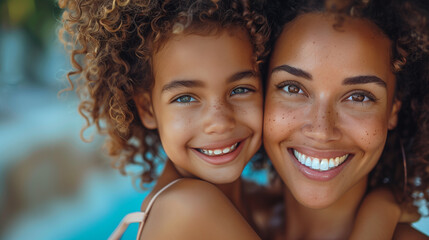 Happy Mom with baby copy space for text , Ai generated image