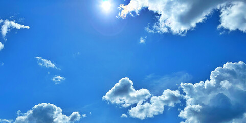 blue sky background with white clouds. international climate day. Wind Day. World Sun Day. Cloud Weaving Day