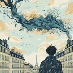 Girl walking in paris