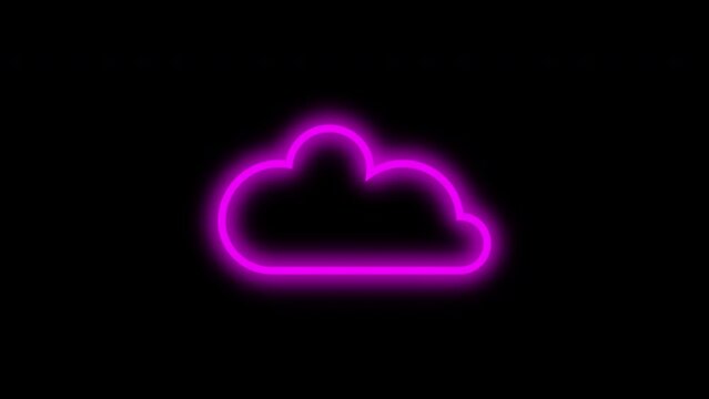 pink glowing neon line cloud sign blink animation