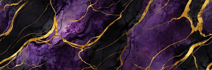 purple black gradient luxury marble texture with gold linings background from Generative AI