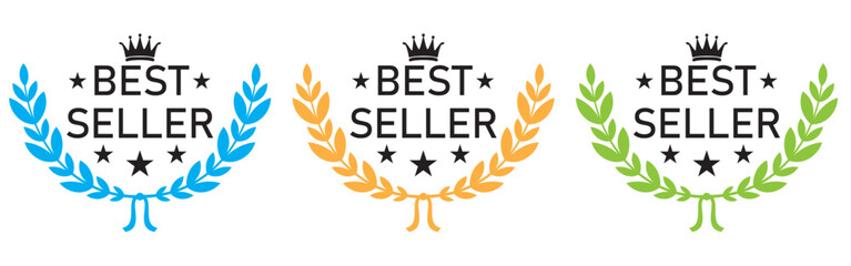 Set of best seller emblem design. Award badges for best seller. Vector illustration