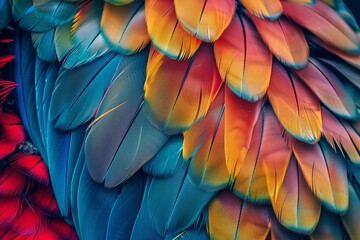 A colorful feather pattern with a mix of red, blue, and yellow colors