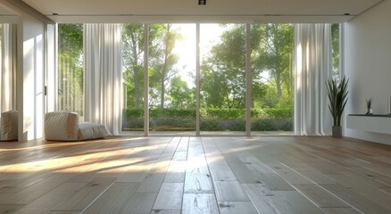 A Living Room With Many Windows and Wooden Floors