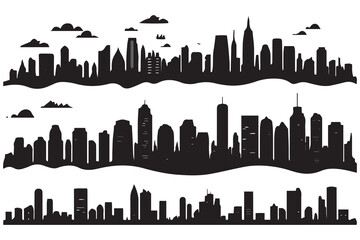 Fototapeta premium City skylines silhouette, cityscape set, black isolated on white background, vector illustration