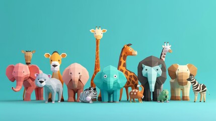 Fototapeta premium Memphis zoo animals in a playful 3D style AI generated illustration