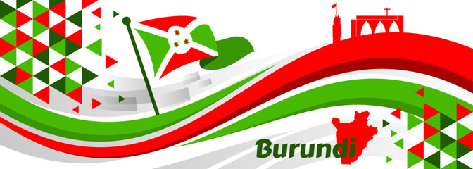 Happy Burundi Independence Day Vector Illustration on 1 July with Waving Flag and Ribbon in National Holiday Flat Cartoon Background

