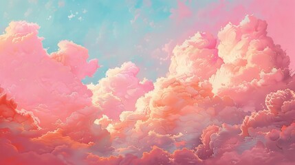 Pastel-colored clouds floating in a pink sky  AI generated illustration