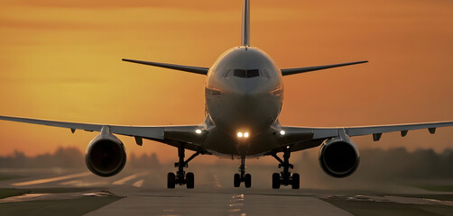 airplane at sunset