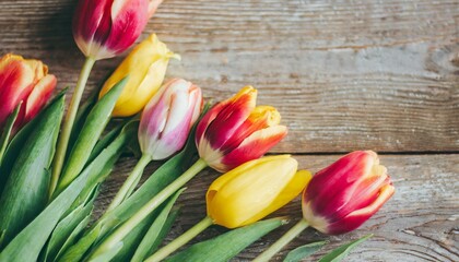 Tulip flowers on wooden background.Mother's Day celebration concept.