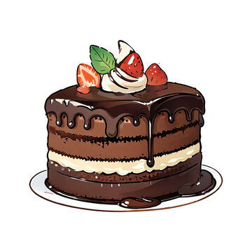 recommend clip art: Cake Whole Chocolate Hand Drawn Cartoon Style Illustration