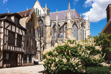 Beautiful view of the Catholic Cathedral in Troyes, France. 