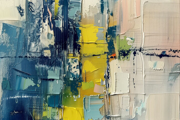Fototapeta premium Abstract colorful painting knife brush paint blue yellow white tones.